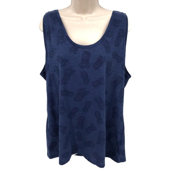 Gap Body Womens Blue Pineapple Print Scoop Neck Tank Top Size XL - Picture 1 of 7
